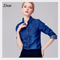 Ziker New Fashion Solid Europe Style Denim Shirt Turn Down Collar Long Sleeve Casual Women Denim