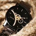 Fashion Brand Kevin Women Watches Casual Black Round Dial Stainless Steel Band Quartz Wrist Watch Mens