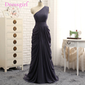 Dressgirl 2016 Cheap Bridesmaid Dresses Under 50 A line One shoulder Gray Chiffon Pleated Long Wedding