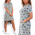 Fashion Women Dresses Print Star Big Sizes Women Clothing Knee Length Dress Casual O neck Loose