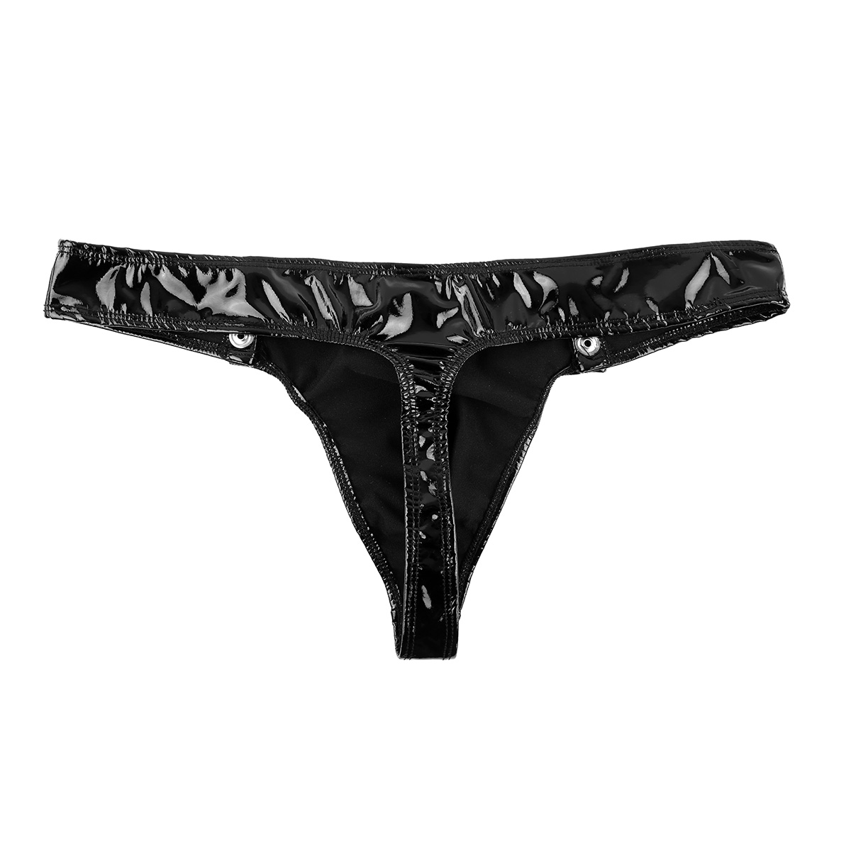 Mens Lingerie Wetlook Faux Leather Snaps Low Rise Bikini Briefs