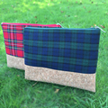 Wholesale Blanks Plaid Tartan Cosmetic bag Cork Patchwork Clutch Makeup Bag Cosmetic Organizer DOM103392
