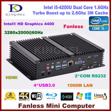 4G RAM+256G SSD Core i5 4200U fanless industrial pc,HDMI 2 COM rs232,USB 3.0,VGA,WIFI,Windows7/8/10 Linux pc