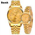 BOSCK 3308 gold couple watches leisure fashion waterproof gold luminous stainless steel watch relojes hombre 2016