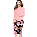 2016 New Arrival Print Floral Dresses Big Size Solid Patchwork Button Casual Work Bodycon Office Dress