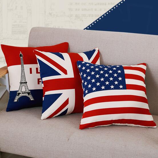 Image of 1pcs Cotton Linen Square 45*45 Decorative Pillowcase No Filler Nostalgia Flag Pillowcover USA UK France Canada