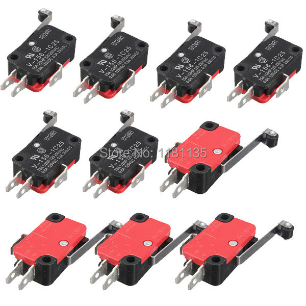 10Pcs lot Microswitch Long Lever AC 250V 15A HV 156 1C25 SPDT Roller Lever Micro Switch