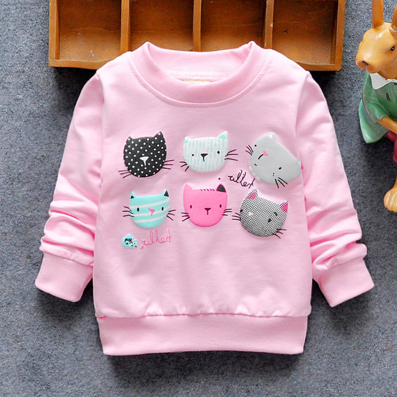 2016 New Arrival Baby Girls Sweatshirts Spring Autumn sweater cartoon 6 Cats long sleeve T shirt