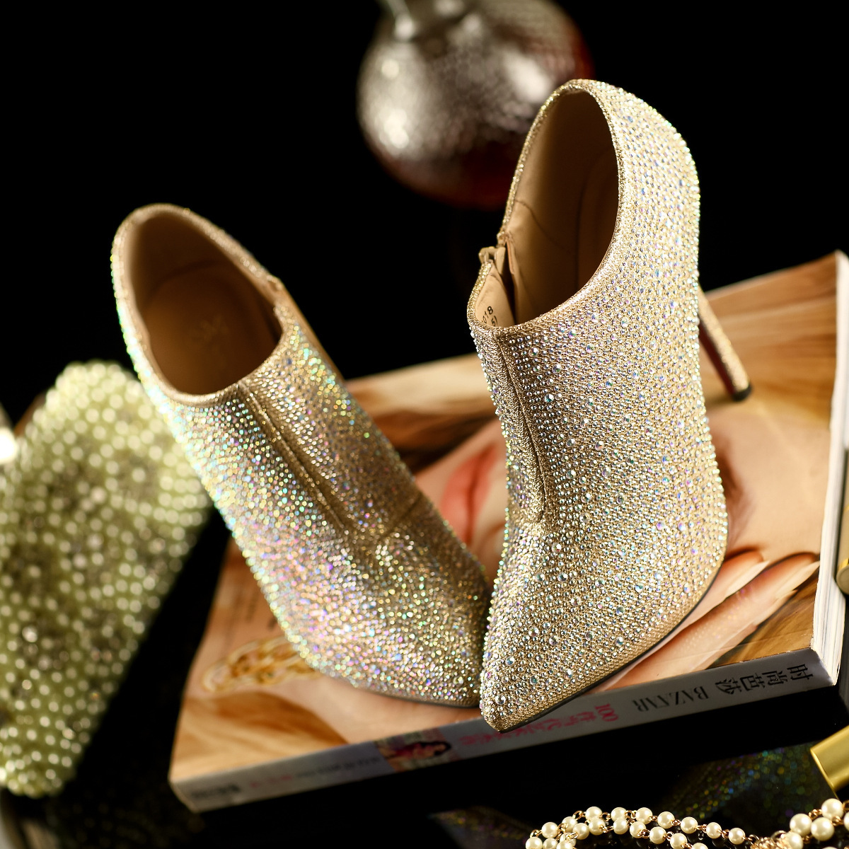 Aliexpress.com : Buy New Arrival light gold Rhinestone bare boots ...