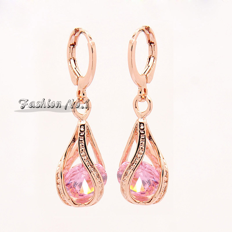 Image of New Arrival Jewelry Dangle Earrings 4 Colors CZ Diamond Fashion 18K Gold Plated Drop Earrings Free Shipping