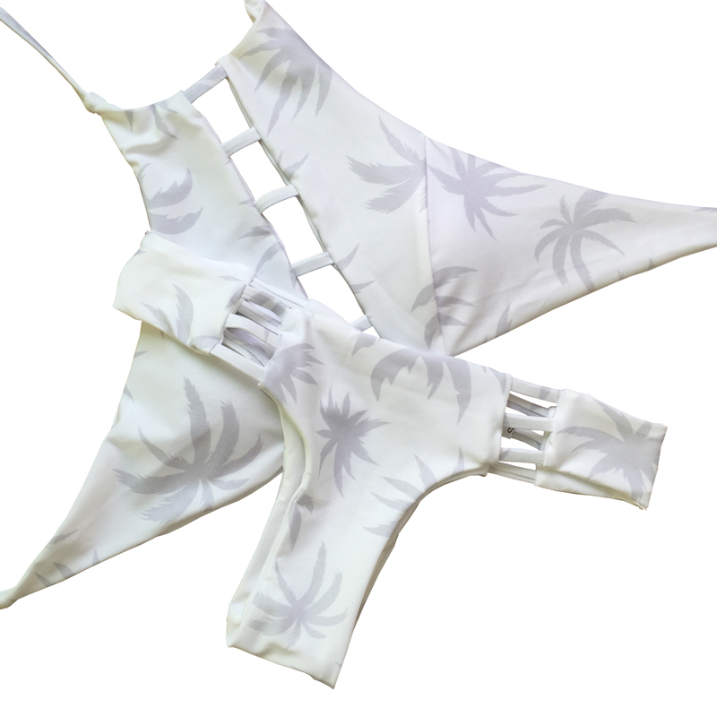 2016 Sexy High Neck Bikini Bandage Swimwear Cut Out Swimsuit Retro Halter Bikini Set Brazilian Print