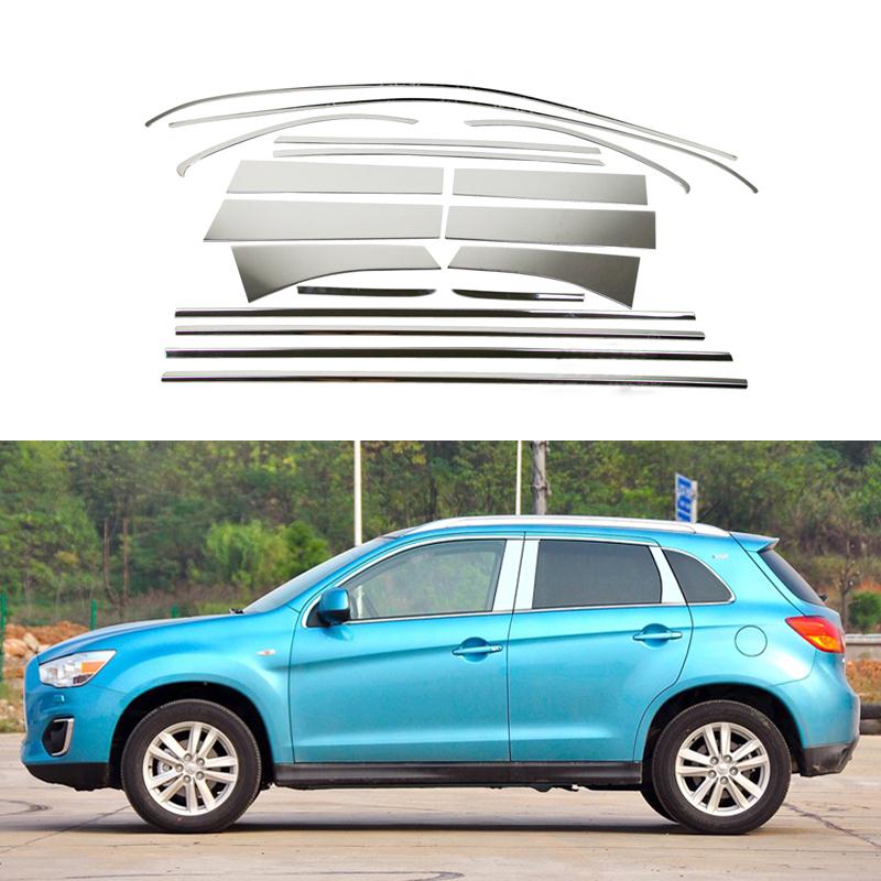 12 Pcs/Set Stainless Steel Car Styling Full Window Trim Decoration Strips For Mitsubishi ASX 2013 2014 2015 Accessories