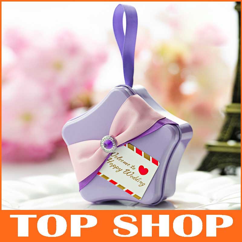 Baby Candy Boxes Star Tin Plate Wedding Gift Boxes Wedding Favour Boxes Baby Shower Sweet Box with Ribbon and Tags HQ1177