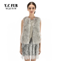 2016 New Style Fashion Women Waistcoat Natural Fox Fur Vest Patchwork With Leather Gilet With Lace