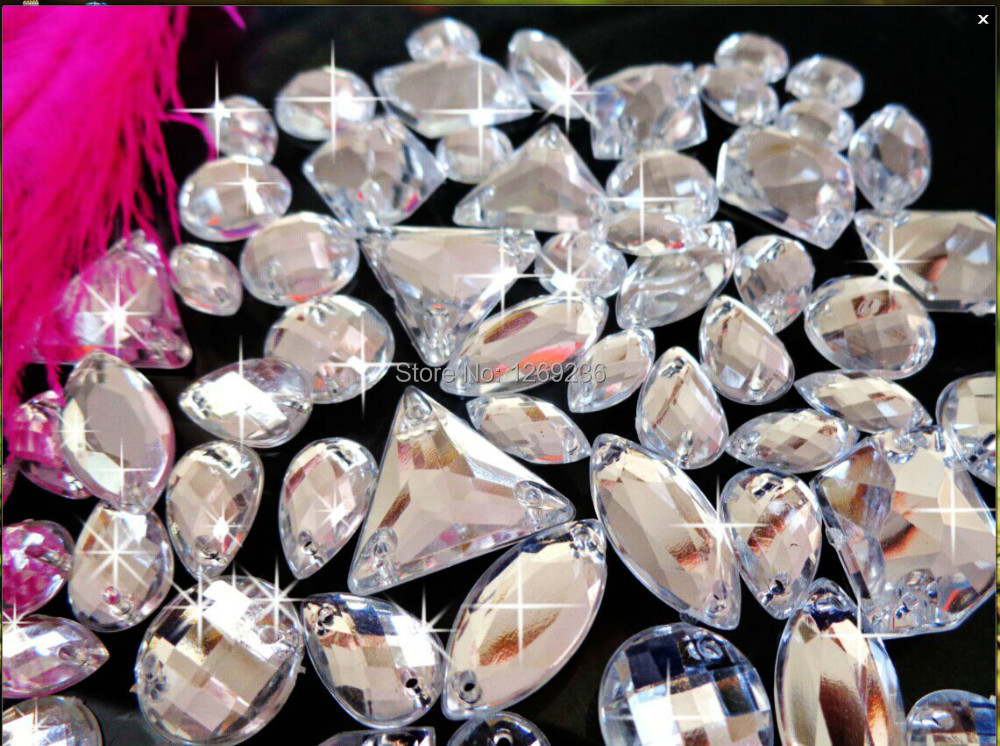 Image of 300pcs mixed loading shape size sew on Acrylic Crystal silver rhinestones loose Beads hand sewing strass for dress
