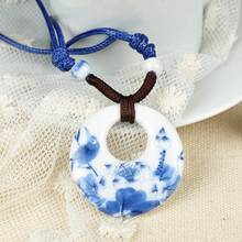 2015 New Fashion Jewelry White And Blue Porcelain Ceramic Necklace For Women Floral Chinese Art Handmade