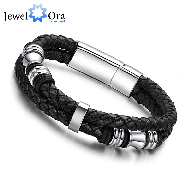 New Fashion Stainless Steel Rope China Men Bracelet Genuine Leather For Men Bracelet Men Jewelry JewelOra