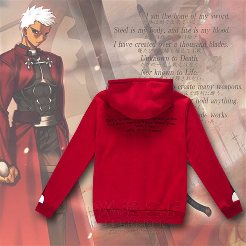 Anime Fate Stay Night Cosplay Emiya Shirou Cosplay Costumes Hoodie Red Jacket Zipper Coat Winter 2348