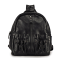 High Quality Genuine Leather Backpack Women Designer Simple Front Drawstring Pockets Fashion Casual Zipper Bag