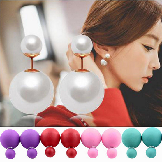 Image of 2015 New Fashion Paragraph Hot Selling Earrings Double Side Shining Pearl Stud Earrings Big Pearl Earrings For Women 1338