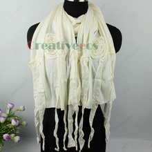 New Elegant Stylish 3D Flower Long Tassel Soild color Warm Long Scarf Shawl Wrap