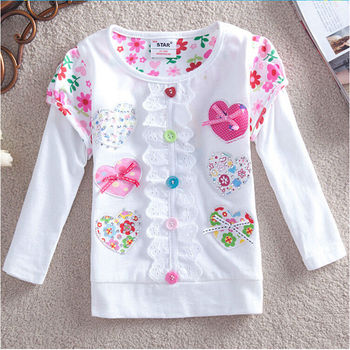 2 - 6 лет девочки рубашки длинный рукав туника верхний с вышивка в форме сердца - в форме узор цветочный девочки одежда