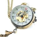 Luxury Steampunk Transparent Glass Ball Shape Mechanical Pocket Watch Steel Tassel Neckalce Pendant Chain Reloj De
