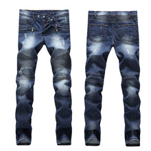2016 Mens Man Famous Designer Fashion Cotton Denim Ripped Jeans Casual Straight Jeans Male Men’s Jeans Trousers Plus Size 38 hot