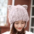 2016 lovely cat ears rabbit fur hat season warm Lady knitted cap Children s rabbit hair