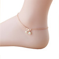 Fashion Elegant Fancy Titanium Steel Simulated Pearl Bowknot Shaped Gift Women Girls Anklet