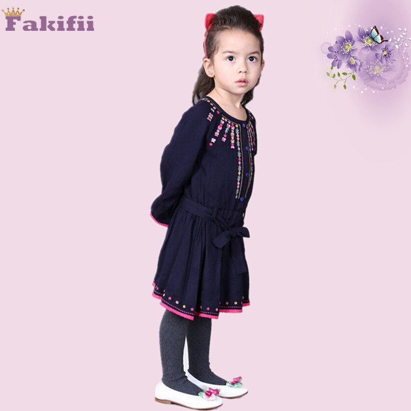 2015 Spring Autumn Baby Girls Dress Flower Pattern Casual Children Dress Vestidos Girl Dress Brand Princess Dresses Kids Clothes