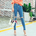 2016 High Waist Jeans Women Skinny Elastic Pencil Pants Denim Ripped Boyfriend Jeans With Holes For