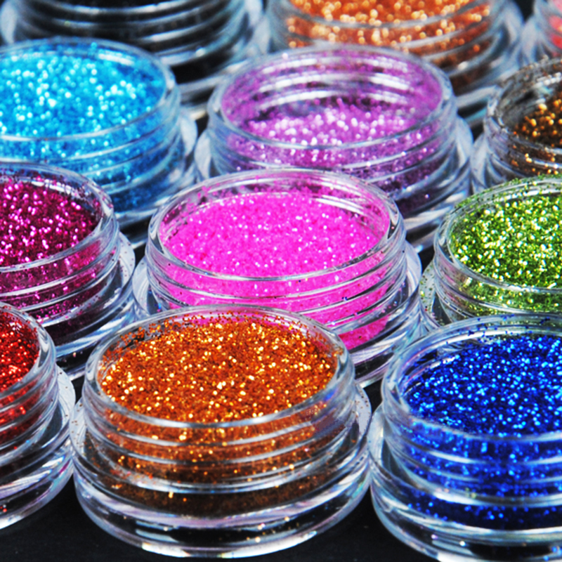 Image of 12 Color Metal Glitter Nail Art Tool Kit Acrylic UV Powder Dust gem Polish Nail Tools#M01090