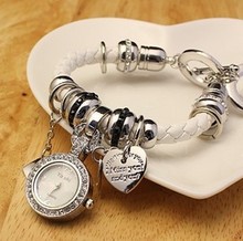 Leather Quartz Watch Women Dress Watch Ladies Bracelet Watch Reloj Mujer Cuero Pulsera Heart Pendant BW43