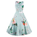 Summer Women Dresses Elegant O neck Sleeveless Retro Vintage 50s 60s Rockabilly Floral Swing Dress Femininos