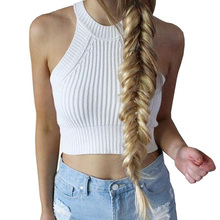 Knitted Crop Top Bustier Vintage Cropped Tops Brandy Melville Round Neck Crop Tops Off Shoulder Sexy Tank Top Crop