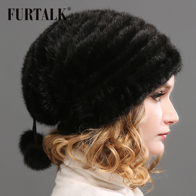 FURTALK Real Mink Fur Hat Women Winter Fur Hats