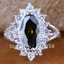 6PCS Marquise Green Peridot Silver Rings Sz 6