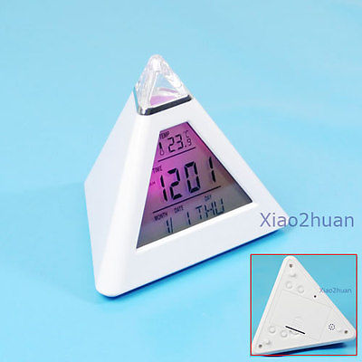 Image of G104 New LCD Pyramid Clock Alarm Multi Color Night