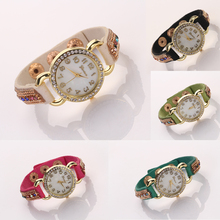 Hot New bastante encantadora luz azul mujeres dama ginebra Crystal pulsera de cuero de gamuza de cuarzo analógico reloj de pulsera de regalo