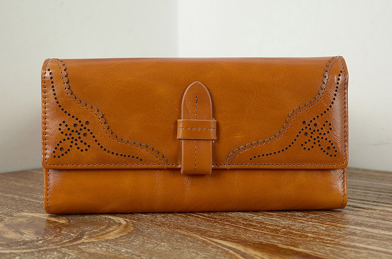 Imported Grain Leather Korea Style Burnished Leather Women's Long