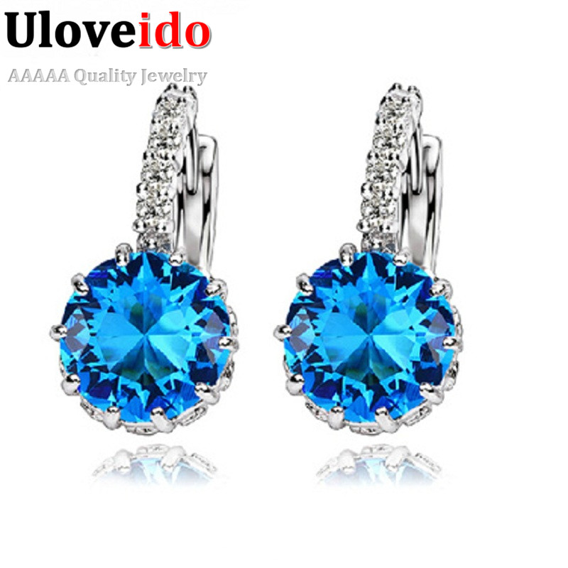 Image of 50% off Women Stud Earrings 925 Sterling Silver Black Jewelry Blue Crystal Earring Pink Purple Brincos De Prata Ulove DML49