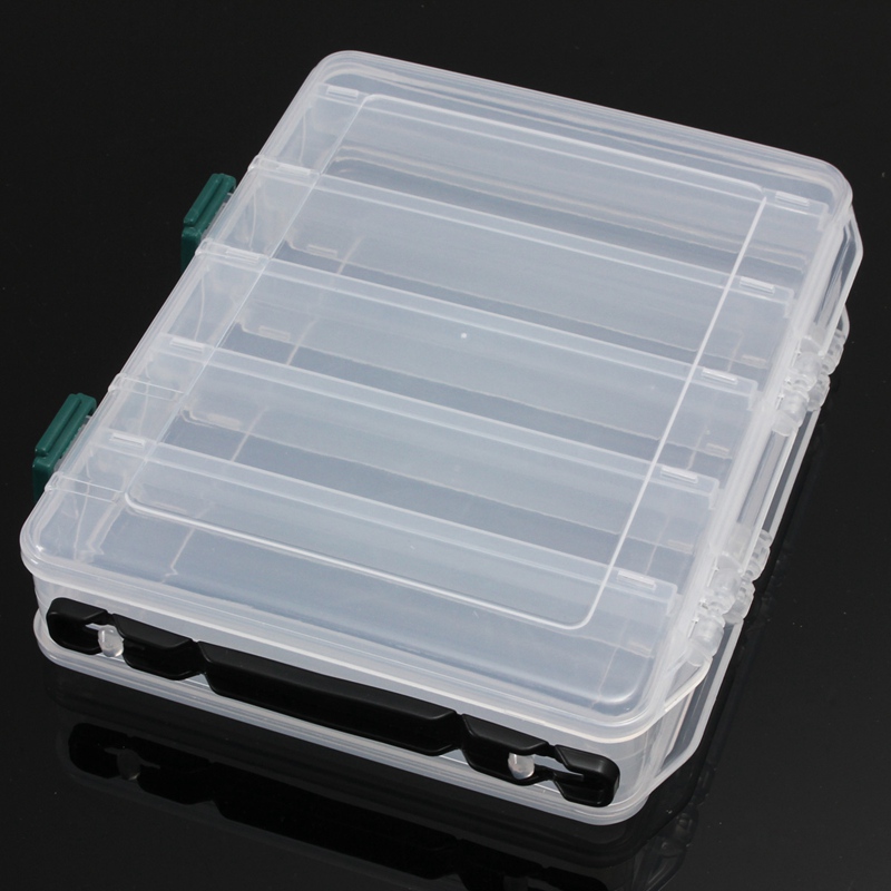 Image of 10 Compartments Plastic Fly Fishing Lure Tackle Box Double Sided High Strength Transparent Visible with Drain Hole 20*17*4.7cm