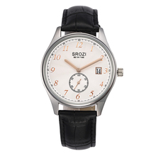 Srozi vestido clásico de la marca reloj para hombre de cuero rosa oro manos Ribbed Dial diseño marca de relojes de cuarzo con fecha