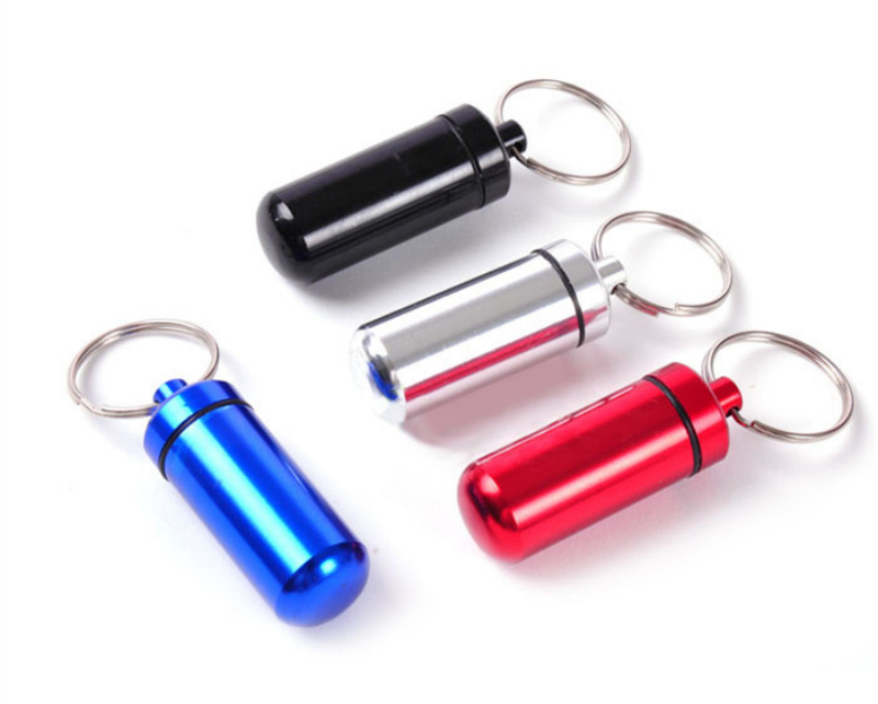 High Quality 2PCS small metal container aluminum pill box holder keychain medicine packing