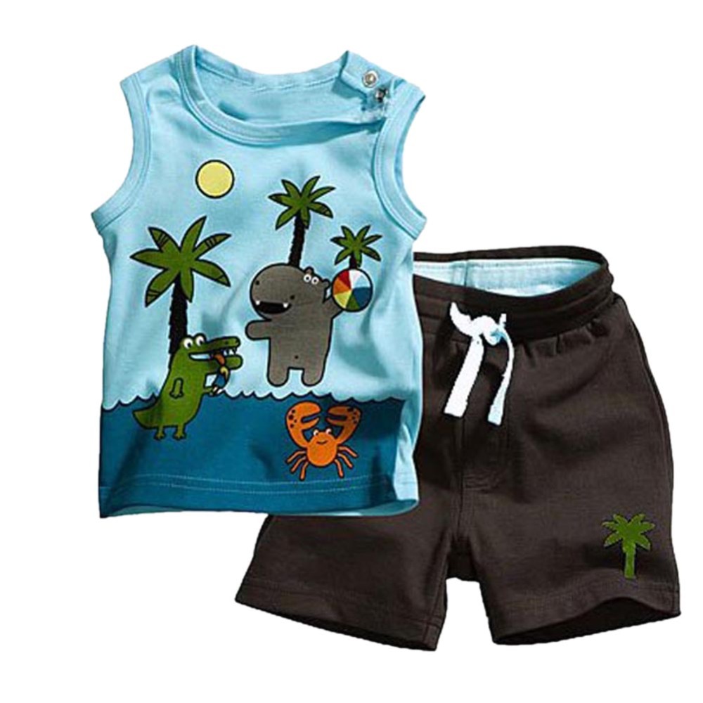 NEW Kids Dress Outfit Clothes Tops+Pants Boys Coconut Tree Style Sleeveless 0-3Y