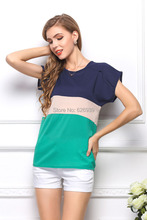 Women s Blouse Plus Size 2015 New Brand Three color Stitching Short Sleeve Women Camisetas Y
