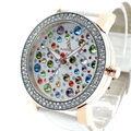 BOBO BIRD Real Leather Design Luxury Women Bracelet Watch Full Czech Colorful Crystal Switzerland Movt CW