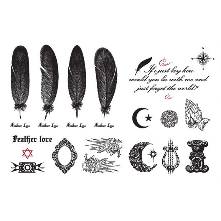 Image of Newly Arrival Fashion Feathers Wings English Alphabet Moon Pattern Waterproof Tattoo Body Art Tattoo Stickers MU-016