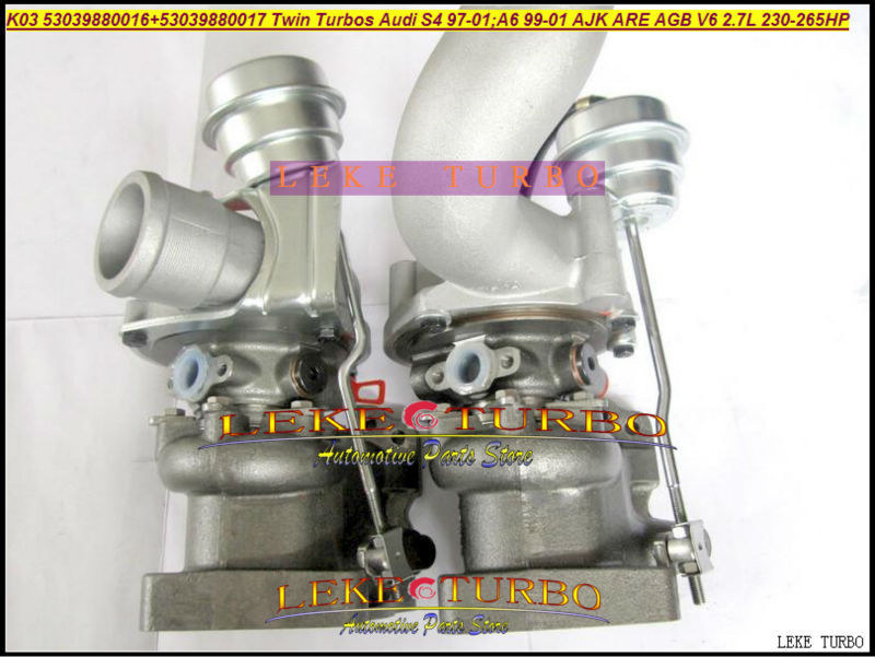 K03 53039880016+53039880017 Twin Turbos Turbocharger For AUDI S4 97-01 A6 99-01 AJK ARE AZB AGB V6 2.7L 265HP (1)
